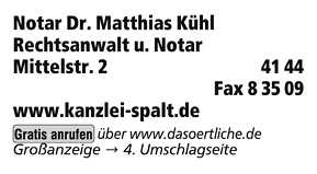 Anzeige Notar Dr. Matthias Kühl Rechtsanwalt u. Notar Anzeige Notar Dr. Matthias Kühl Rechtsanwalt u. Notar